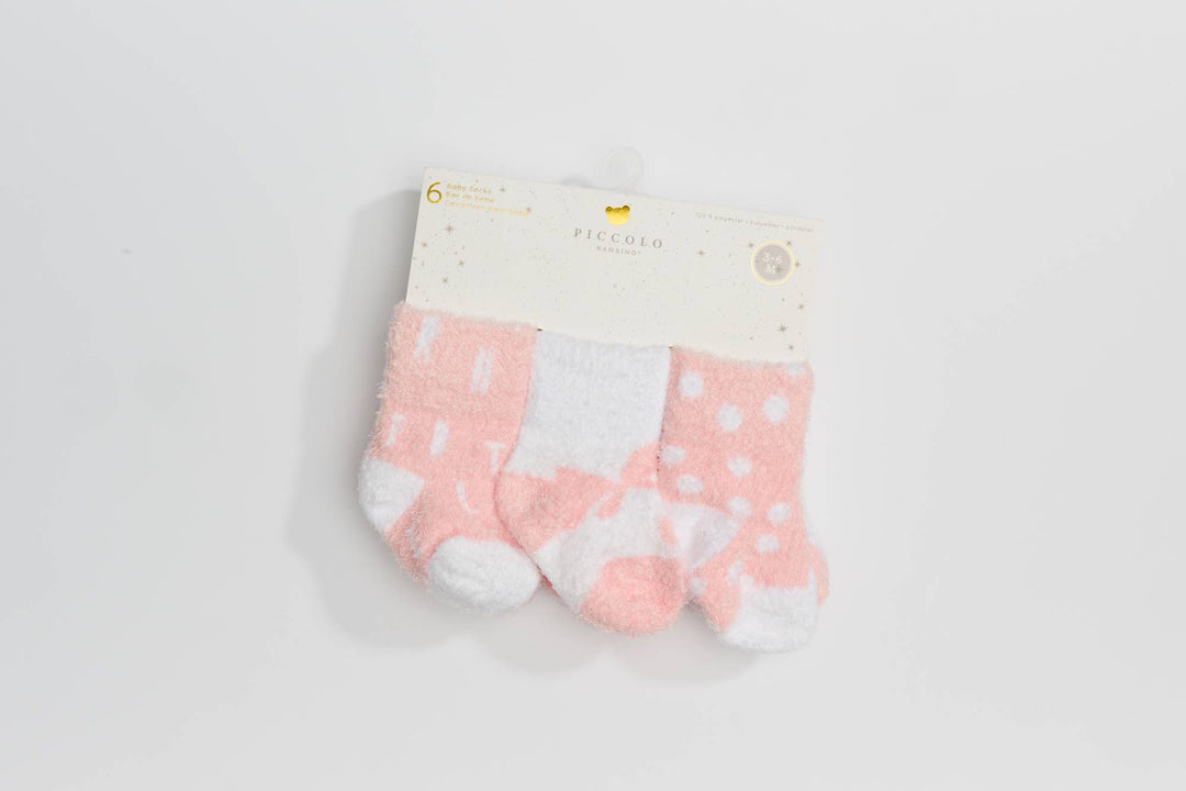 6PC Pack Chenille Socks- Pink