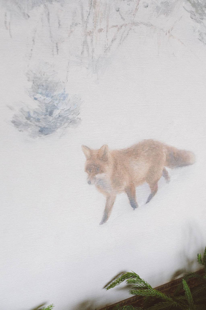 Fox In Winter Framed Antique Art: 7x5