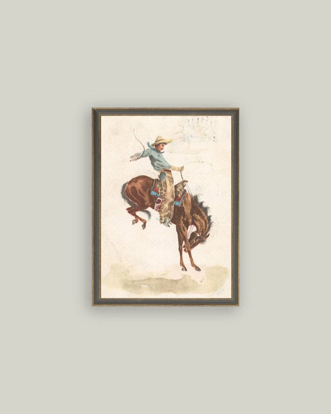 Bucking Bronco Framed Antique Art: 7x9