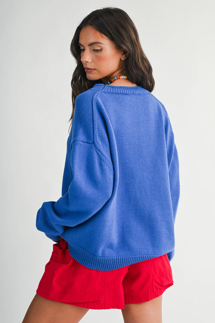 Oversized Graphic Knit Sweater: Sardine