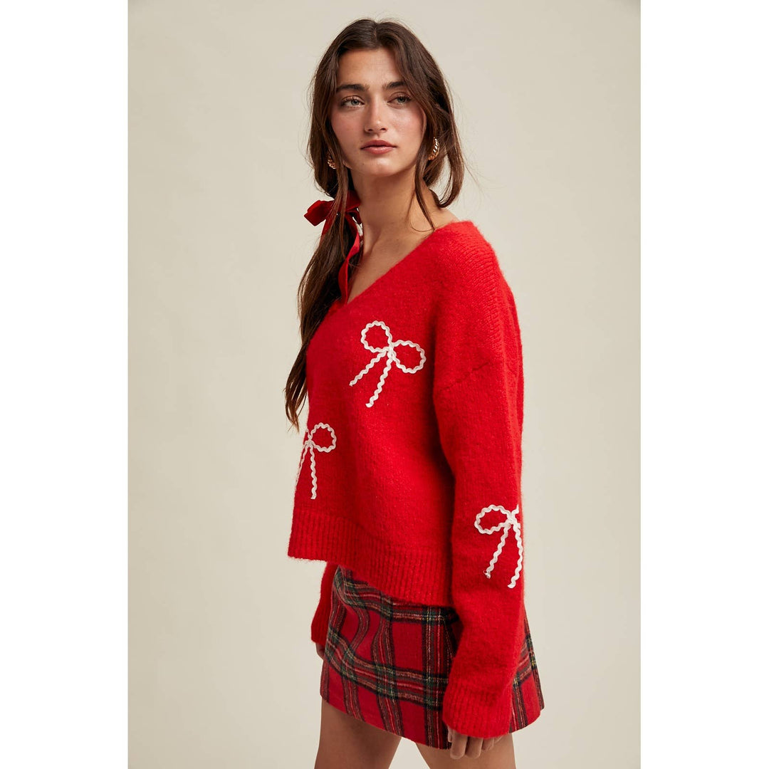Bow Drop Shoulder Sweater