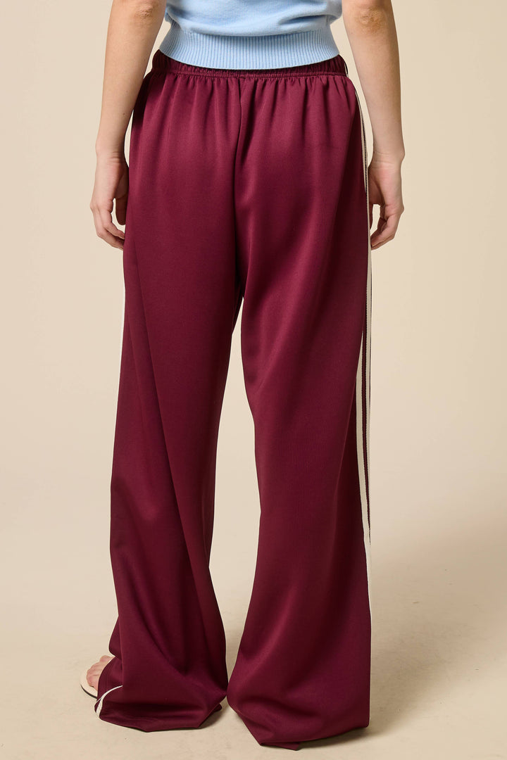 Wide Leg Track Pants with Side Stripes: Maroon
