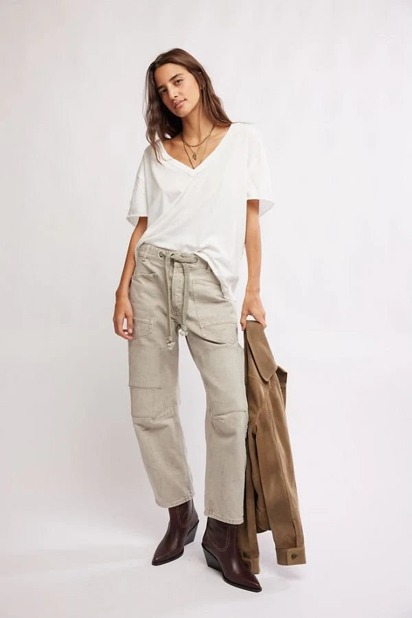 Moxie Low Slung Pull on Barrel Jeans - Jetty
