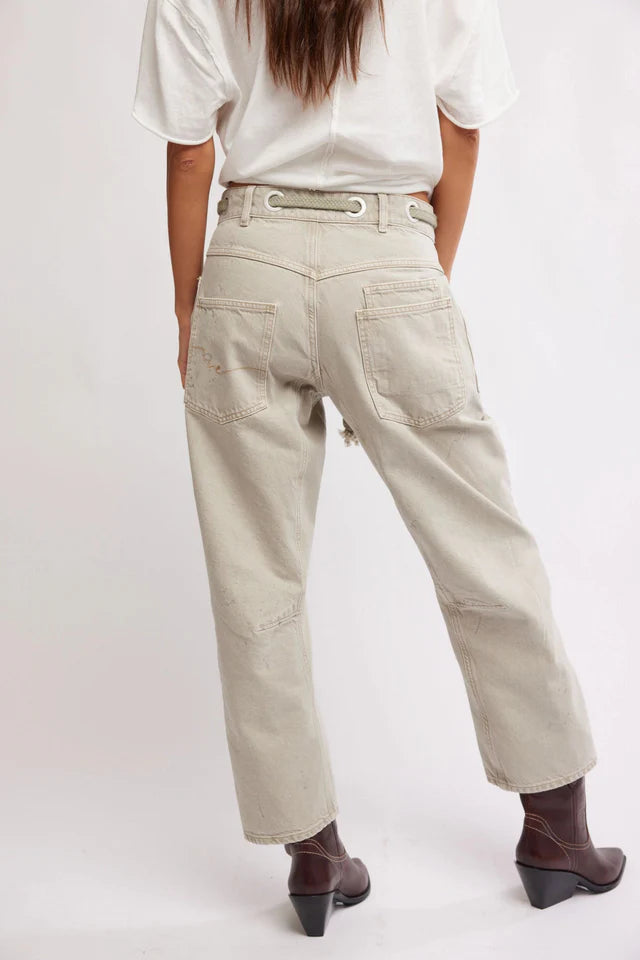 Moxie Low Slung Pull on Barrel Jeans - Jetty
