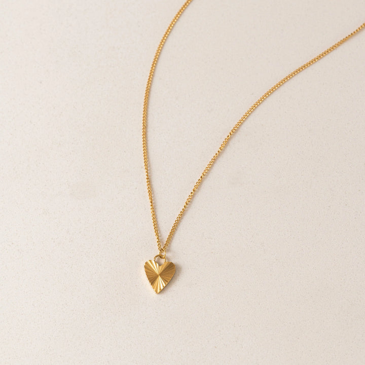 Fluted Heart Gold Necklace