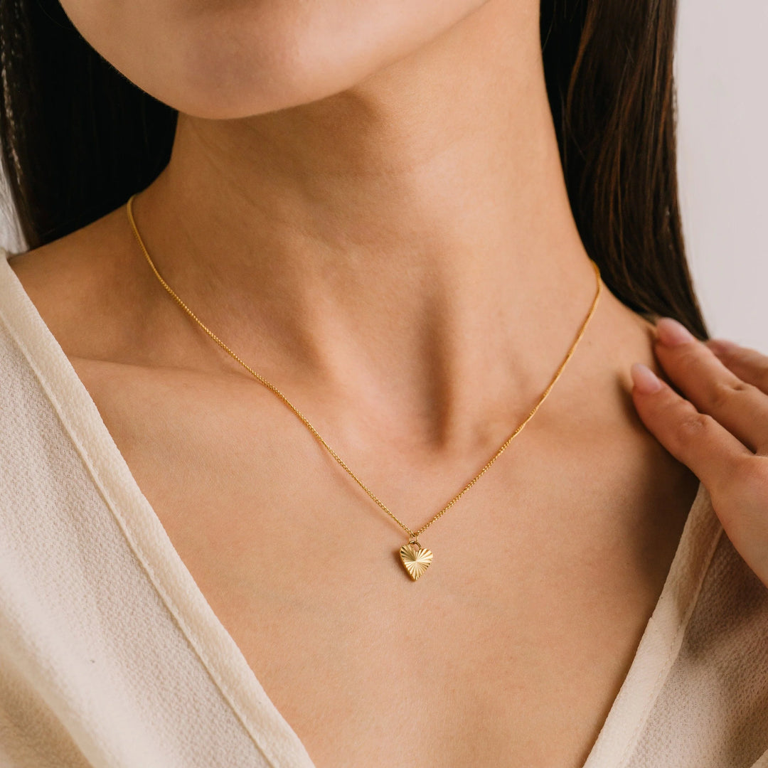Fluted Heart Gold Necklace