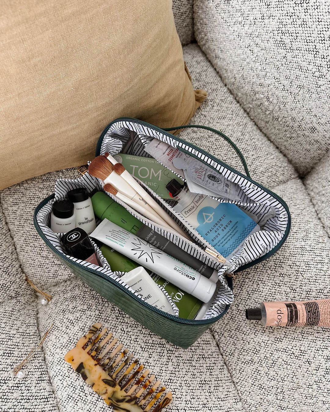 Mary Cosmetic Bag - Forest Green Croc