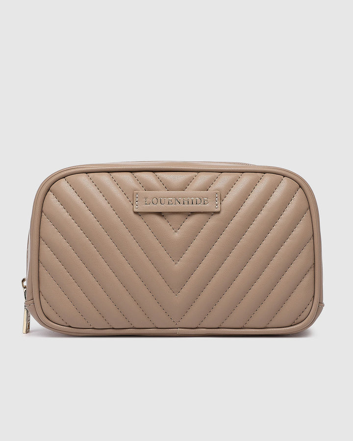 Lacey Quilted Makeup Bag - Coffee