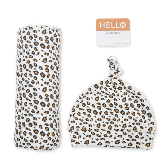 Leopard Baby Swaddle + Hat Set