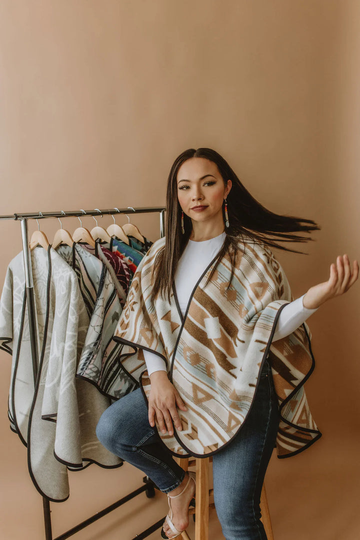 Mini Tipi Sand Indigenous Reversible Shawl