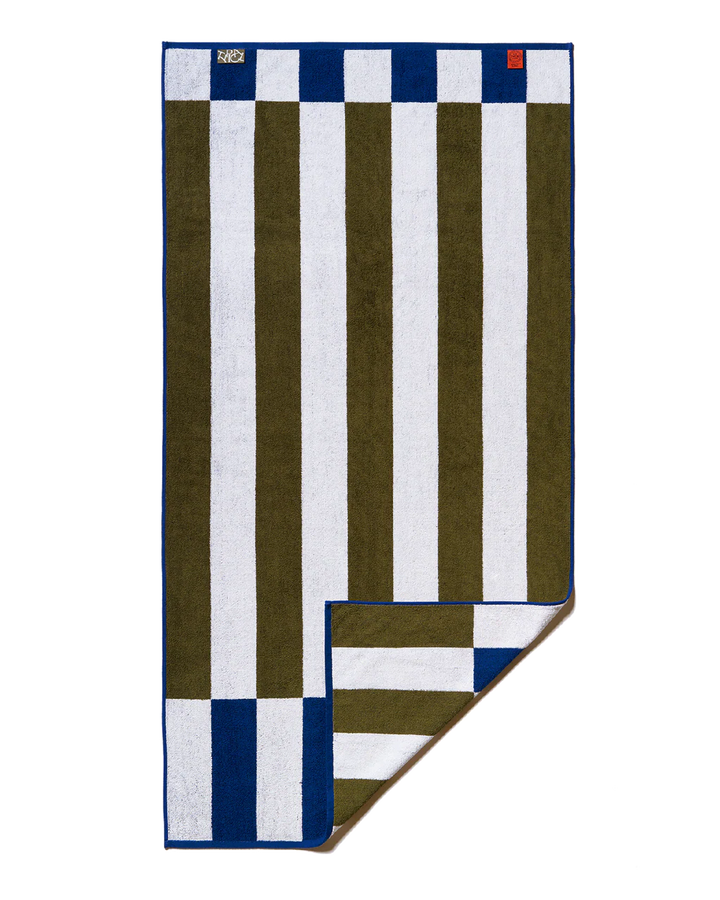 Typical Towel Offset Stripe Bath Towel - Studio Navy, Moss Green, White