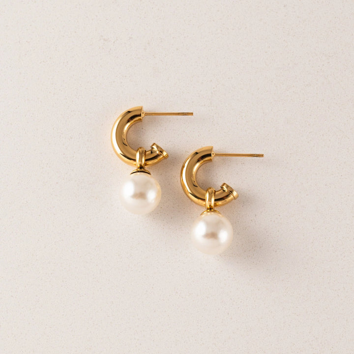 Solstice Drop Pearl + Gold Hoop Earrings