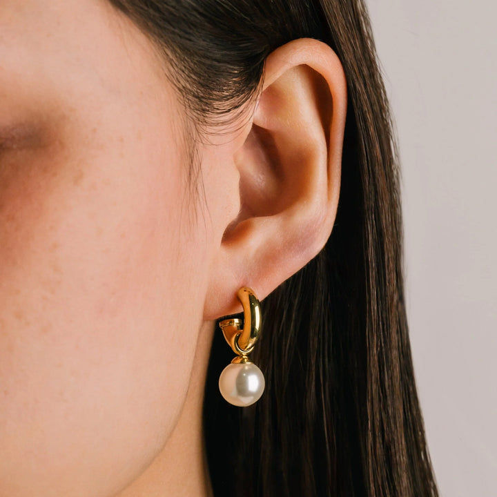 Solstice Drop Pearl + Gold Hoop Earrings