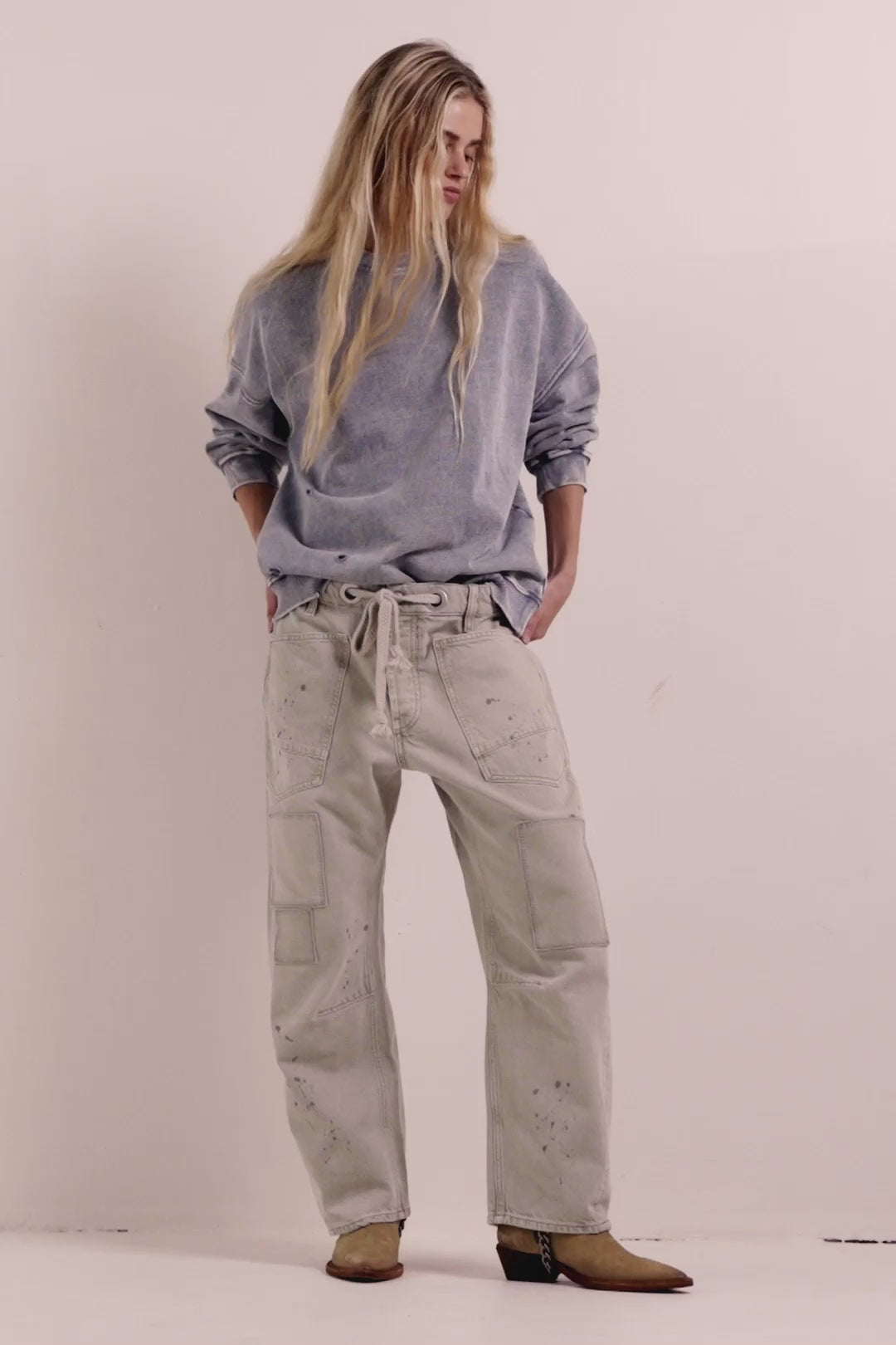 Moxie Low Slung Pull on Barrel Jeans - Jetty