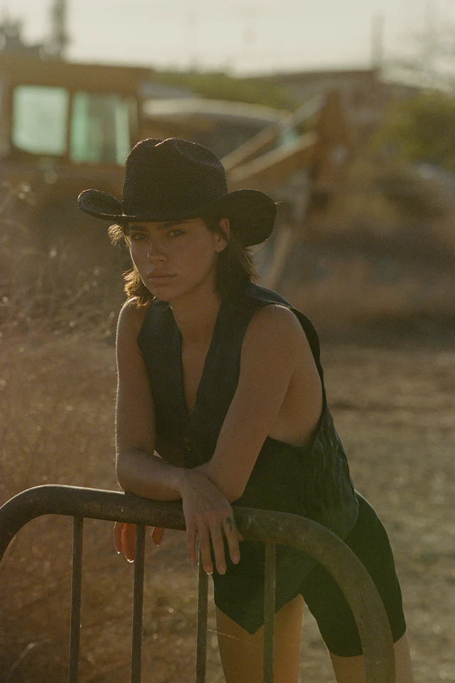 Raffia Cowboy Hat- Noir