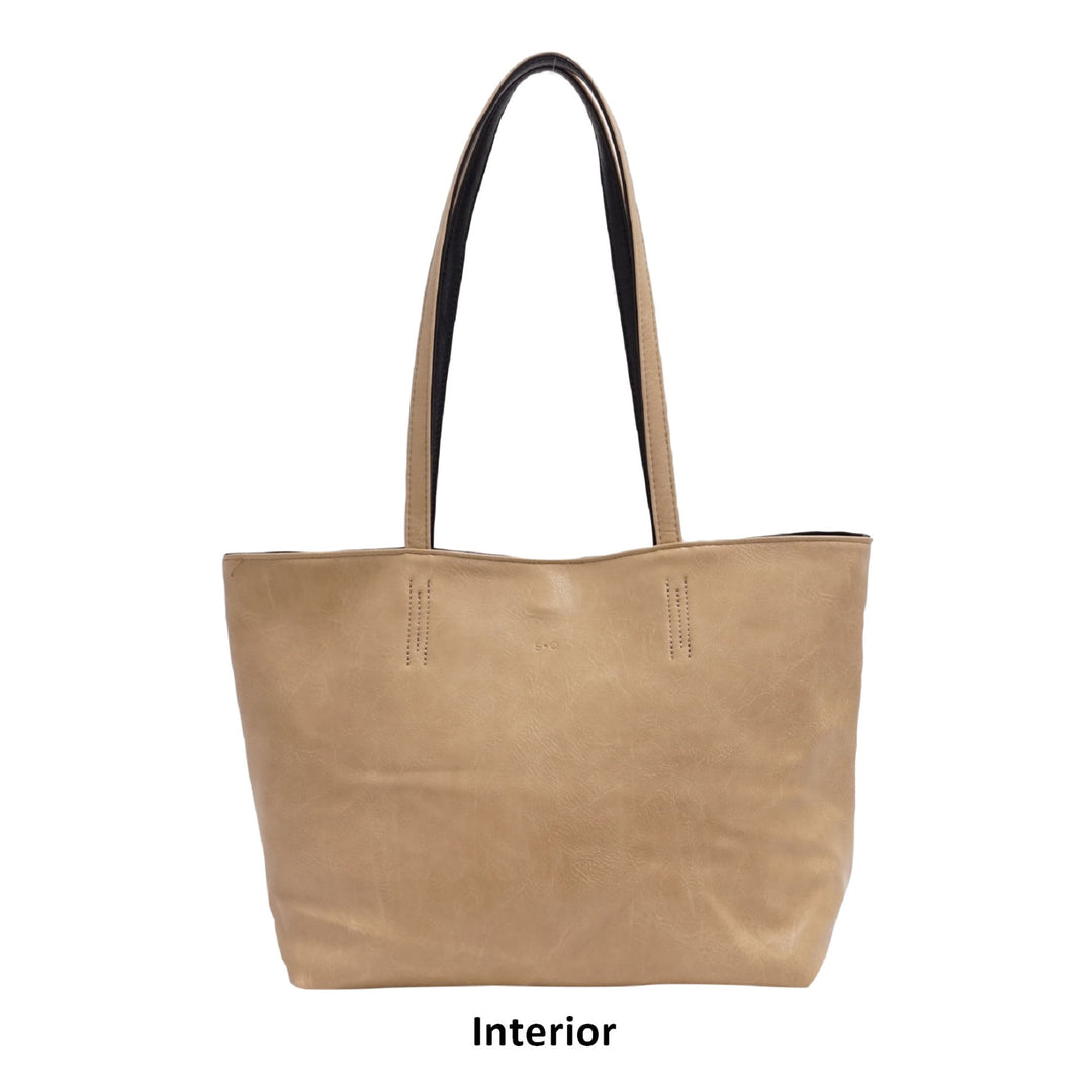 Brooke Reversible Tote - Black / Light Khaki