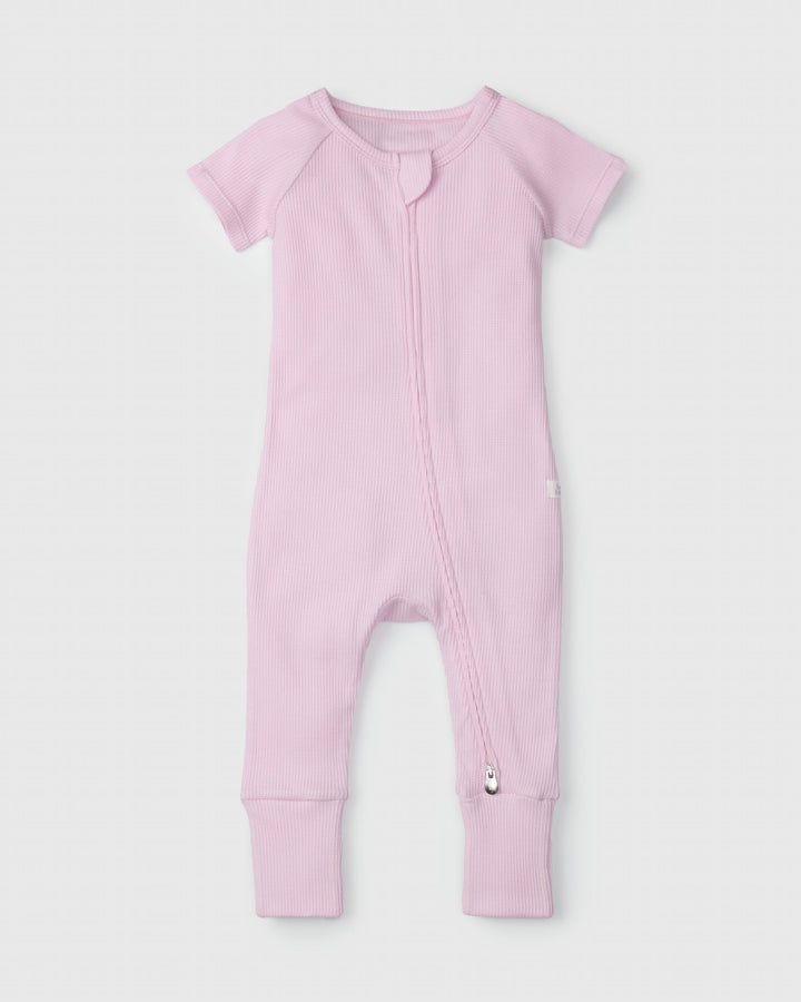 Waffle Short Sleeve Zipped Romper- Lilac