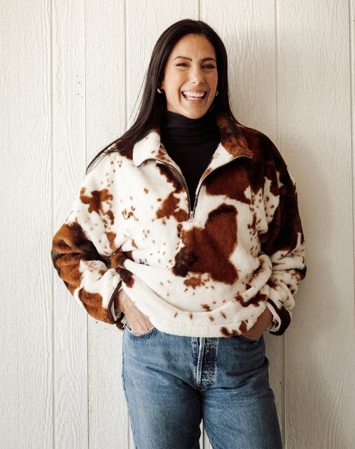 Cow Print Half Zip