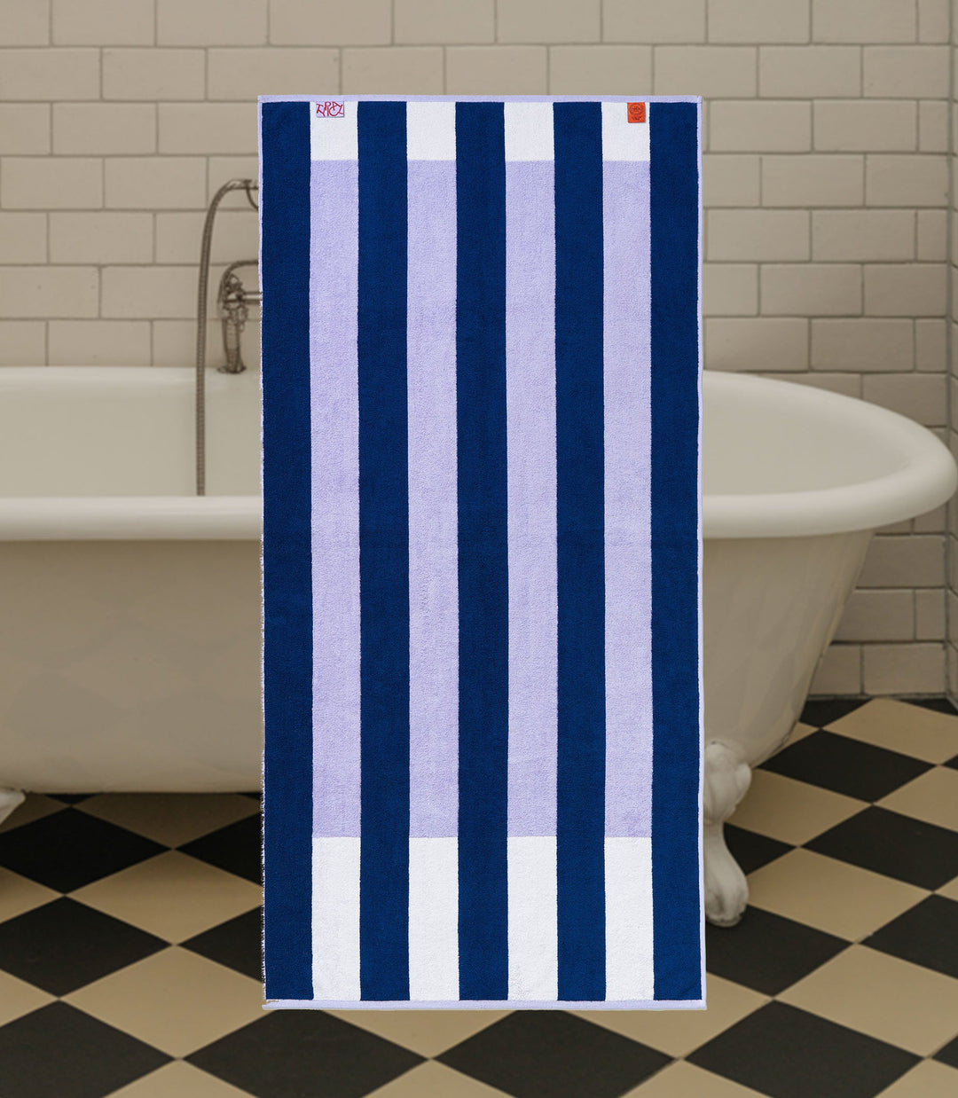 Typical Towel Offset Stripe Bath Towel - Studio Navy, Lilac, White