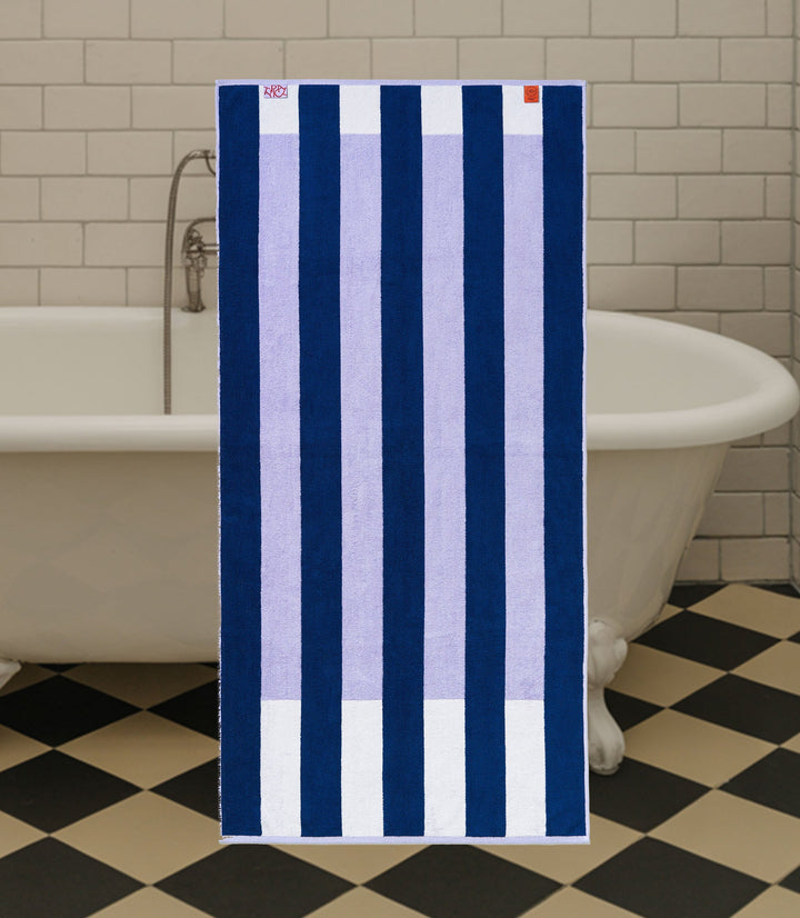 Typical Towel Offset Stripe Bath Towel - Studio Navy, Lilac, White