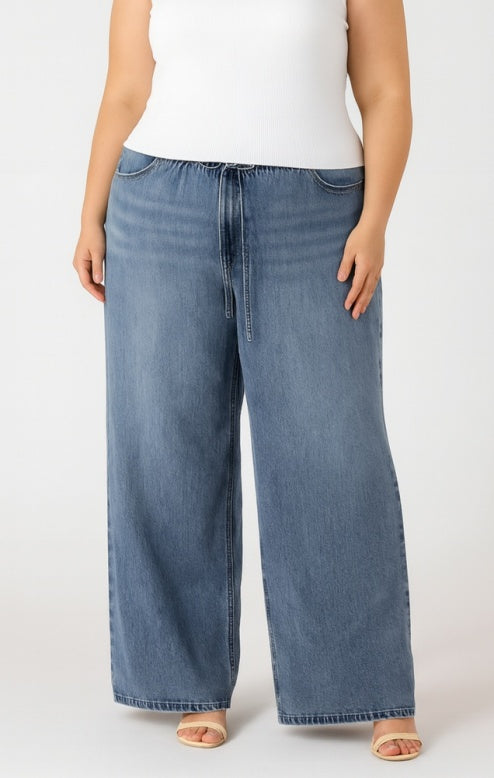 Soft Washed Denim Drawstring Pants +
