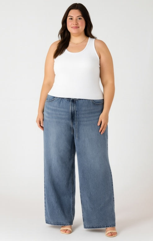 Soft Washed Denim Drawstring Pants +