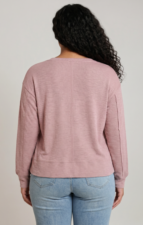 V-Neck Knit Top- Dusty Rose +