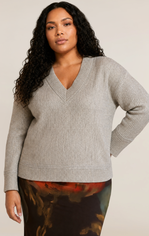 V-Neck Sweater- Oatmeal Heather Grey +