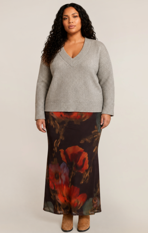 V-Neck Sweater- Oatmeal Heather Grey +
