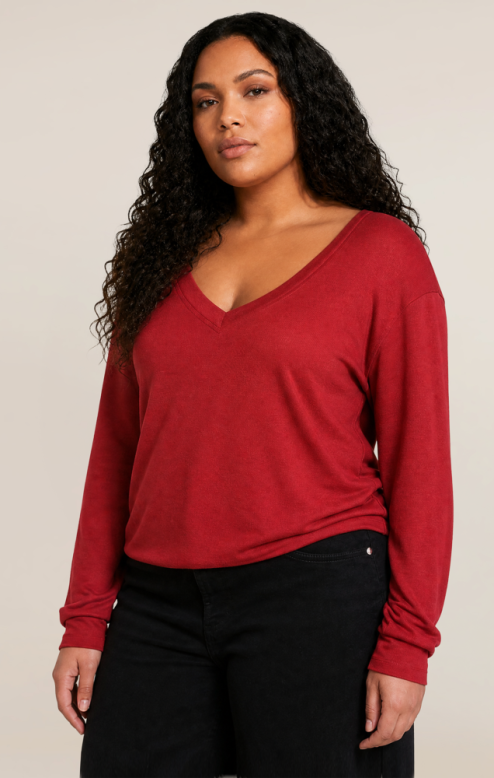 V-Neck Top- Burgundy +