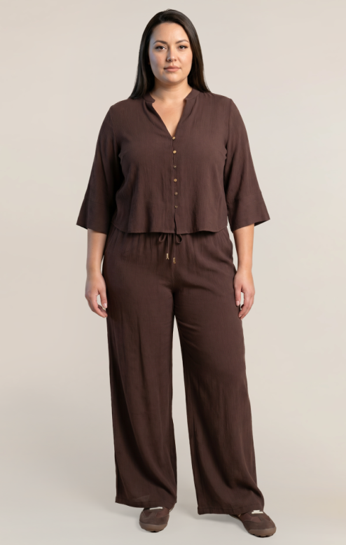 Flowy Wide-Leg Pants- Dark Chocolate +