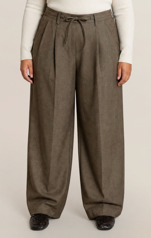 Pleat Drawstring Pants- Dark Taupe +
