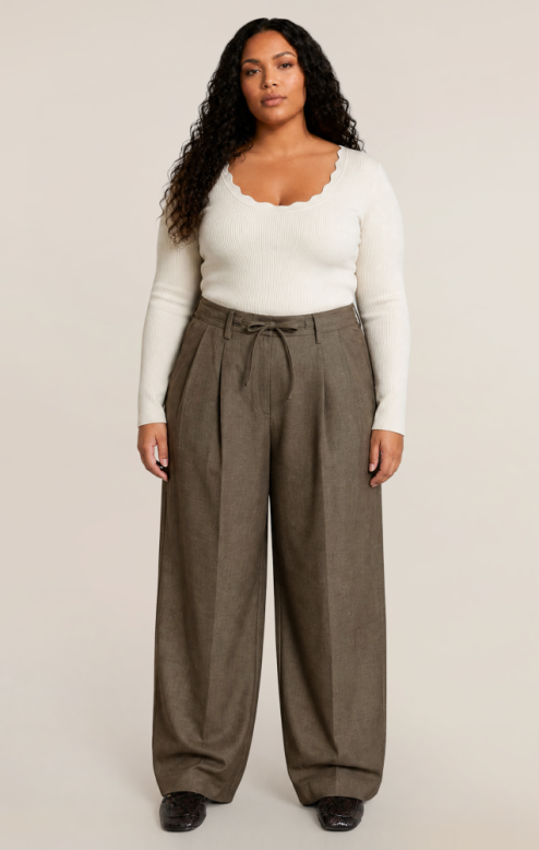 Pleat Drawstring Pants- Dark Taupe +