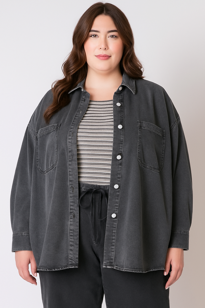 On The Fly Button Up Jacket - Washed Black +