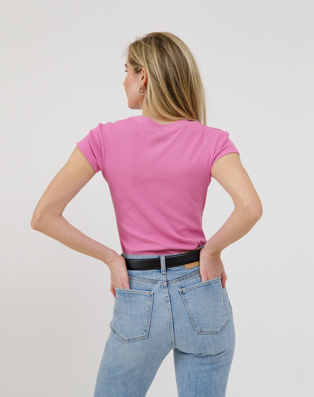 Ribbed Fitted Tee - Retro Pink