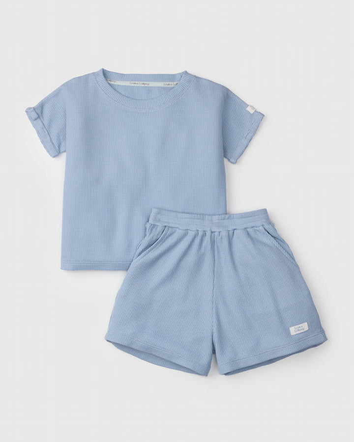 Waffle Top + Bottom Set- Blue Fog