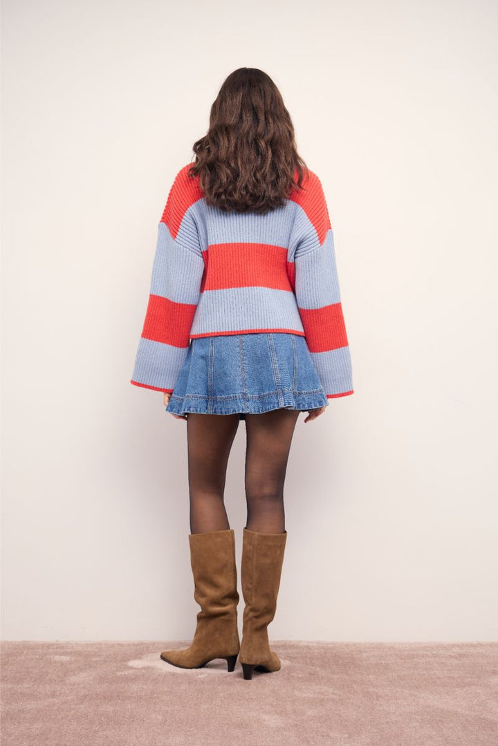 Freja Chunky Knit Sweater - Coral/Blue